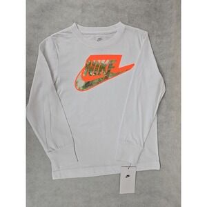 NWT Nike Shirt Boys Size 7 Long Sleeve SWOOSH White Camo Logo Graphic Tee NEW